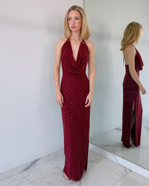 Wine Pearl Gown Dress