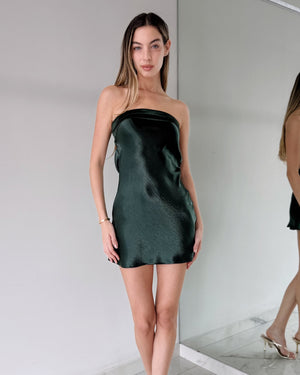 Forest Green Strapless Open Back Mini Dress