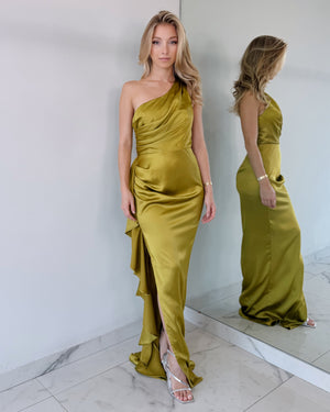 Lemon Green Ruffle Open Leg Maxi Dress