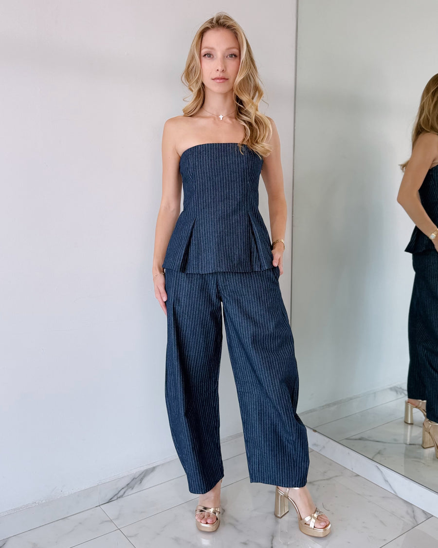 Blue Denim Top + Pant Two Piece Set