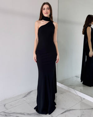 Black One Shoulder Bodycon Gown Dress