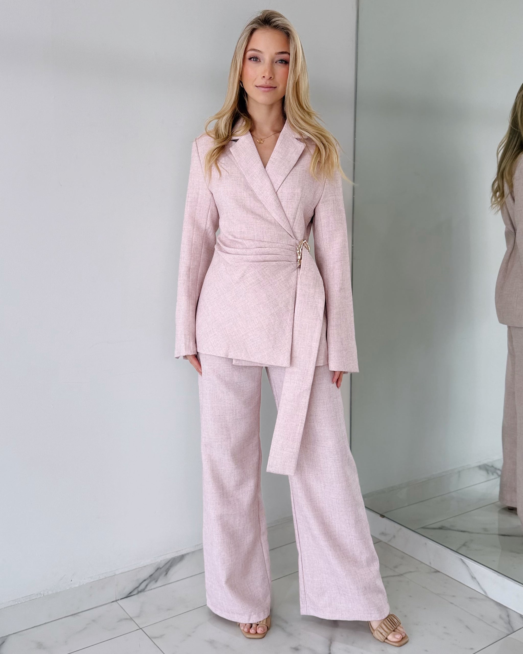 Pink Blazer Long Sleeve Two Piece Set