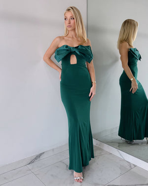 Green Bun Strapless Maxi Dress