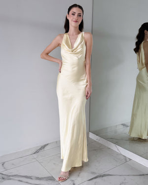 Butter Yellow Open Back Gown Dress