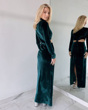 Forest Green Velvet Midi Dress