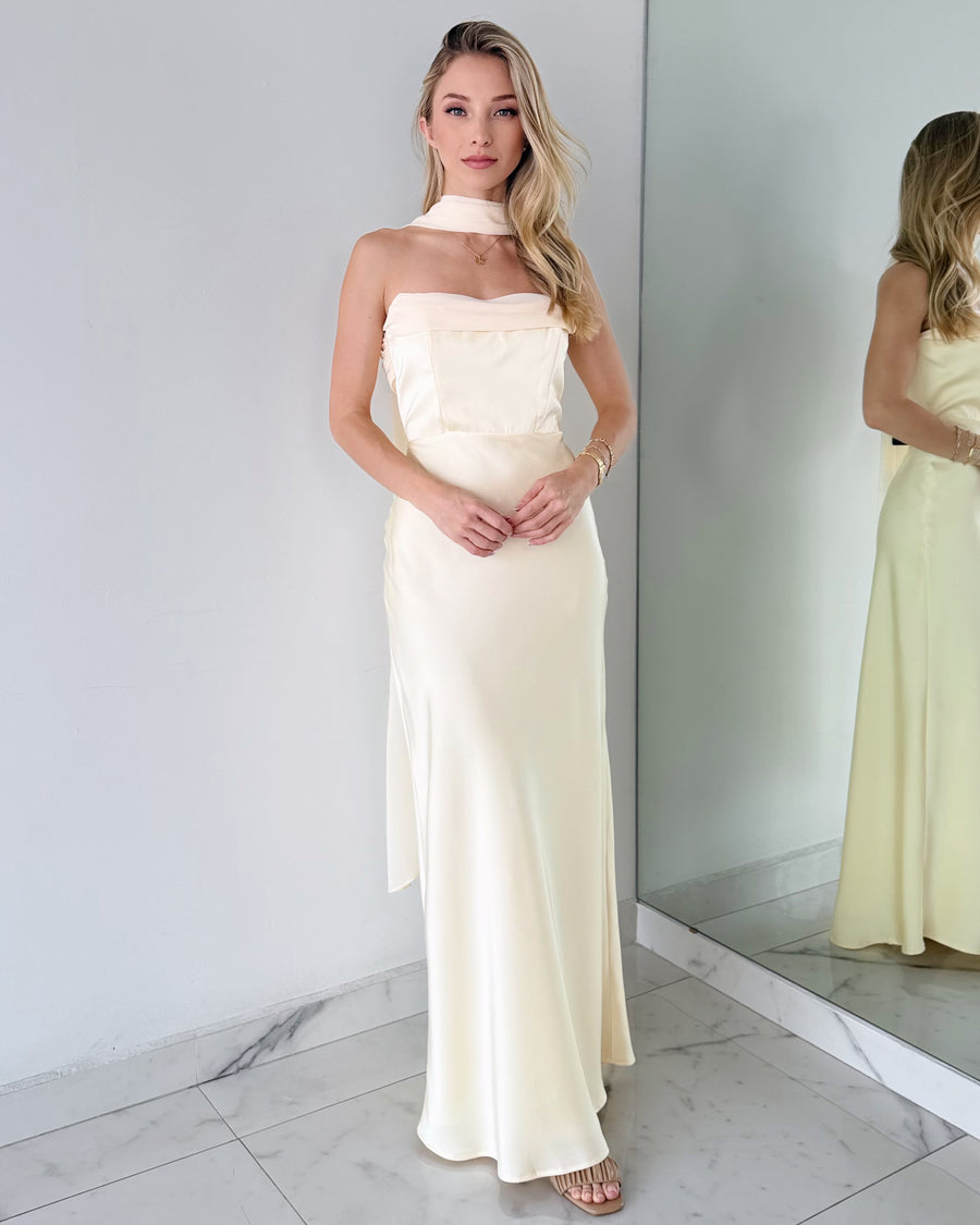 Butter Yellow Strapless Choker Maxi Dress