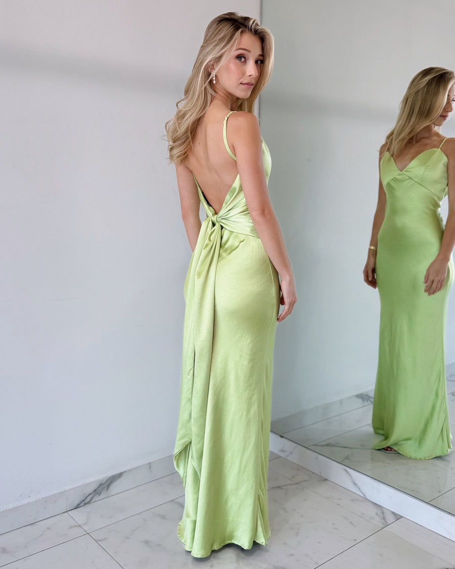 Green Lemon Open Back Gown Dress