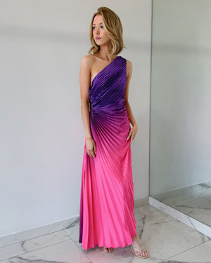 Purple Pink Print Asymmetrical Midi Dress