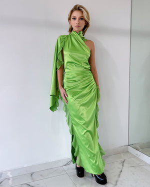 Lime One Shoulder Maxi Dress