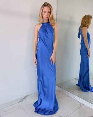 Royal Blue Open Back Gown Dress
