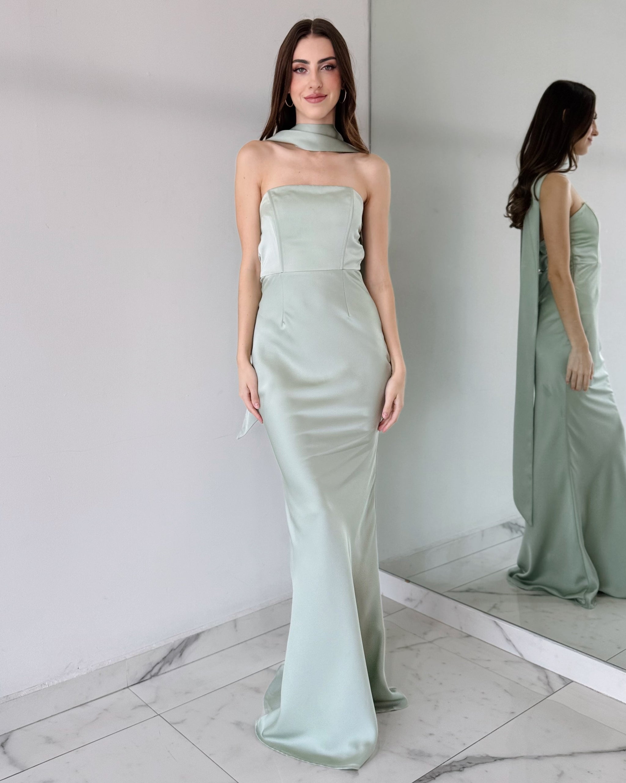 Light Green Strapless Off Shoulder Gown Dress - IKL BOUTIQUE Light Green Strapless Off Shoulder Gown Dress - IKL BOUTIQUE