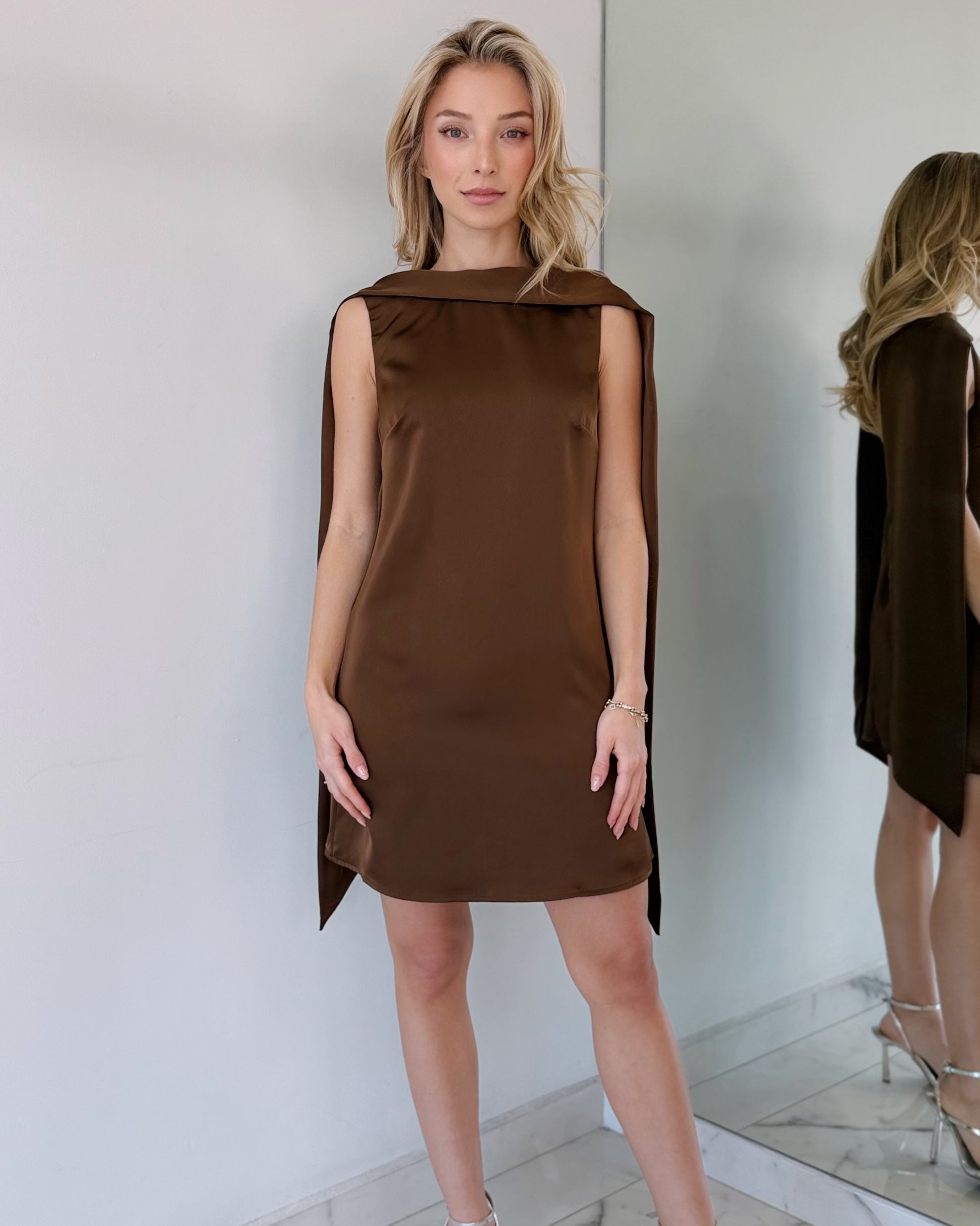 Brown Open Back Mini Dress