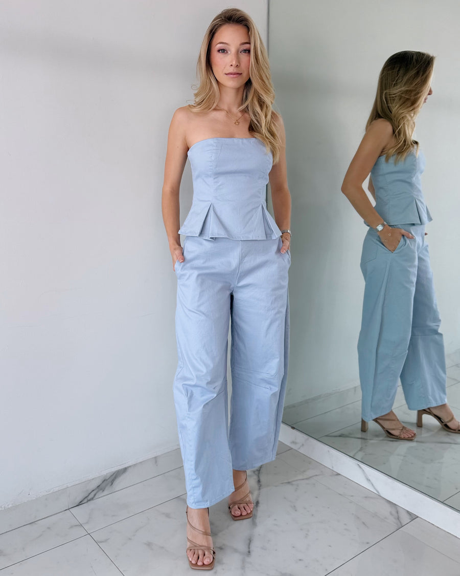 Blue Strapless Jumpsuit