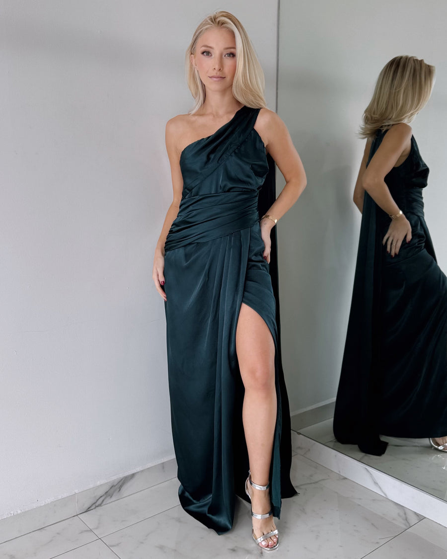 Turquoise One Shoulder Gown Dress