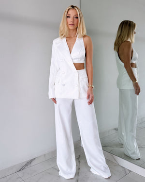 White One Shoulder Blazer + Pant Set
