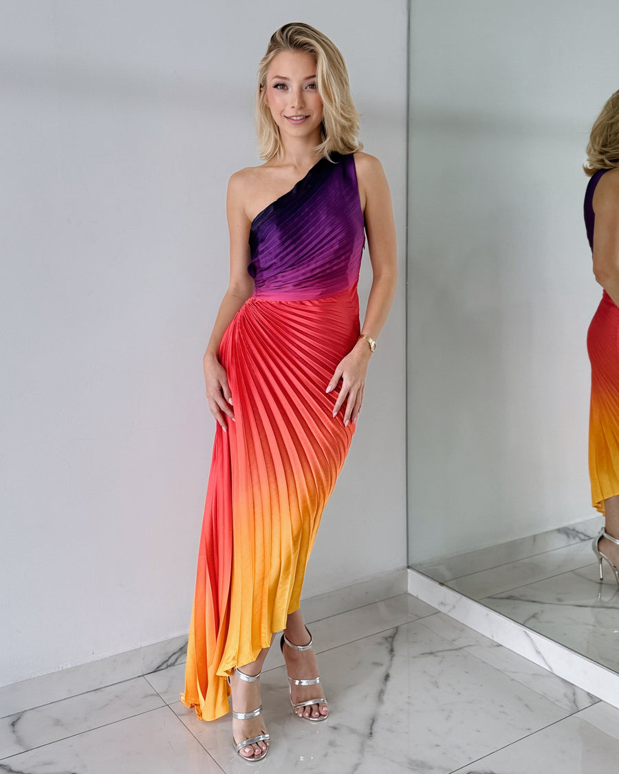 Purple Orange Asymmetrical Midi Dress