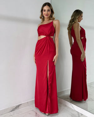 Red One Shoulder Gown Dress