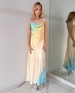 Baby Blue Print Open Back Maxi Dress
