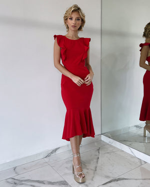 Red Ruffle Midi Dress