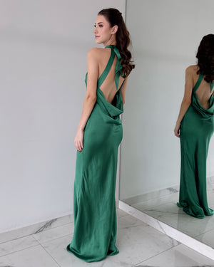 Green Emerald Open Back Gown Dress