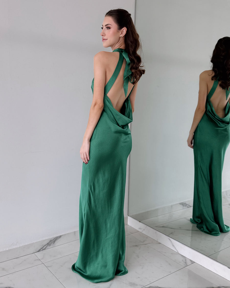 Green Emerald Open Back Gown Dress