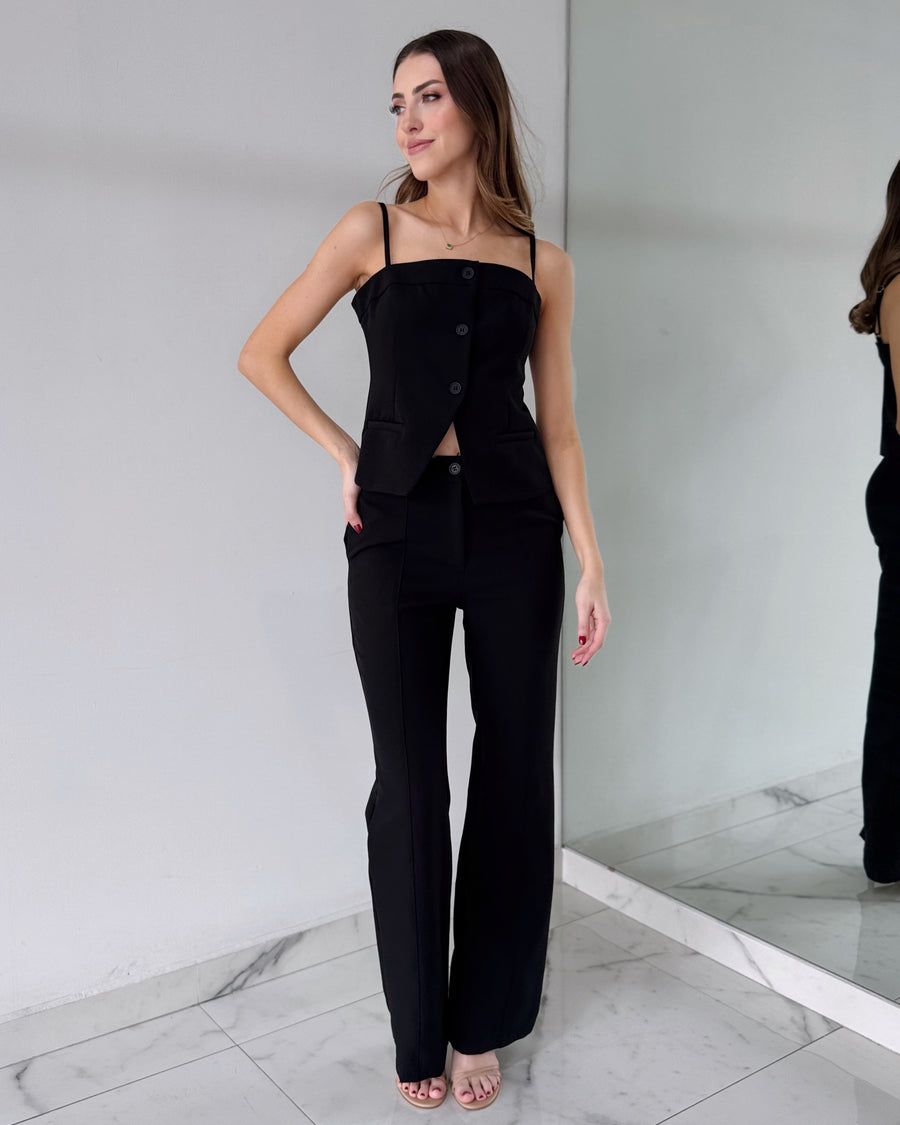 Black Top + Pant Two Piece Set