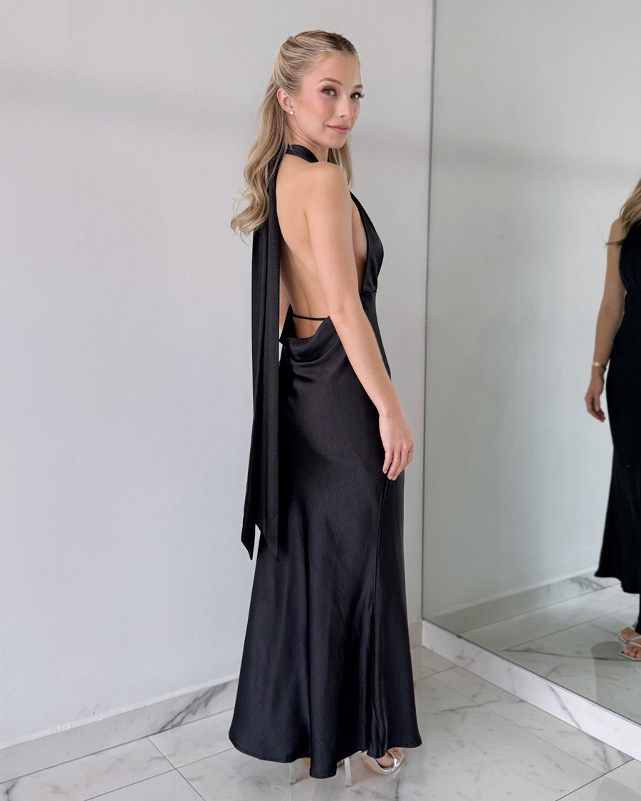 Black Open Back Maxi Dress