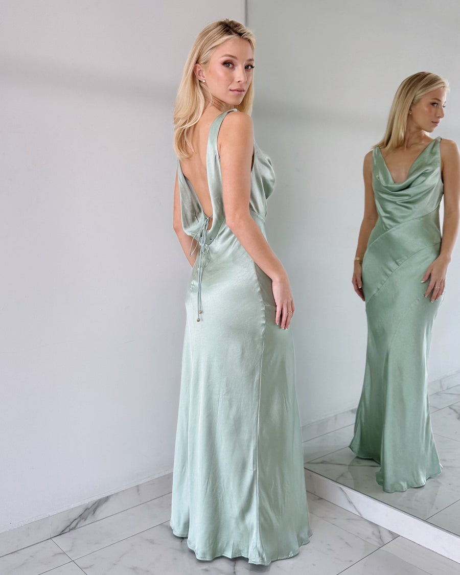 Mint Open Back Silk Maxi Dress