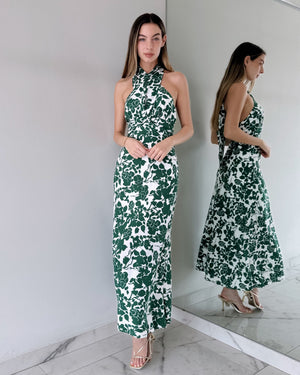 Green Floral Cross Midi Dress