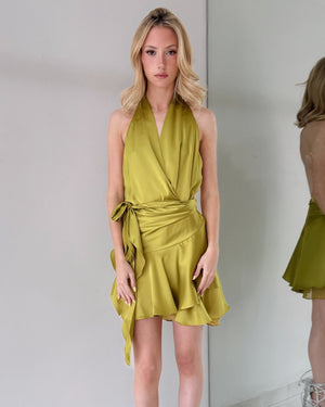 Lime Open Back V Neck Mini Dress