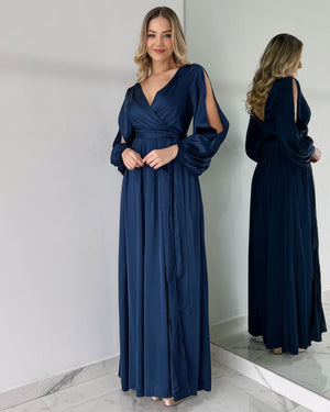 Navy Long Sleeve Gown Dress