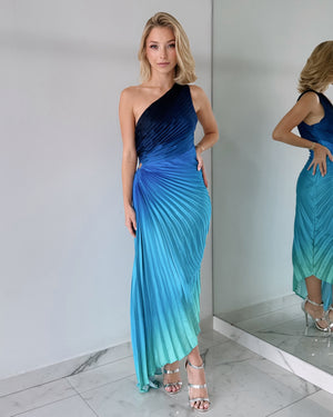 Blue Print Asymmetrical Midi Dress