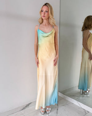 Baby Blue Print Open Back Maxi Dress