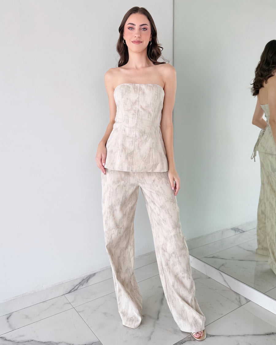 Nude Print Strapless Top + Pant Two Piece Set