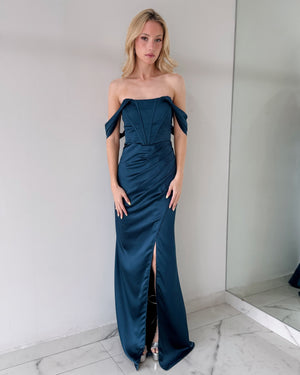 MF21193 Blue Off Shoulder Gown Dress