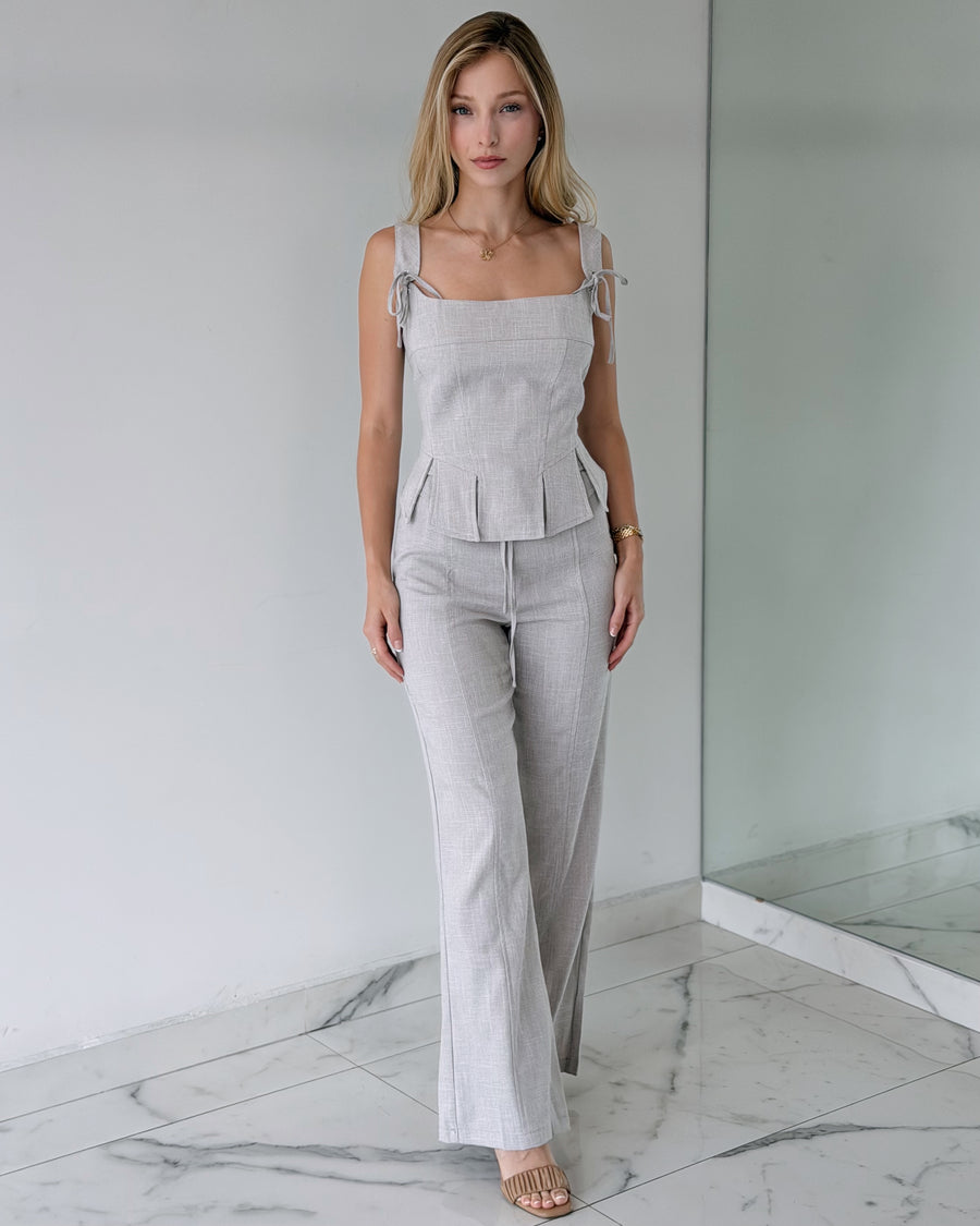 Light Gray Detail Top + Pant Two Piece Set
