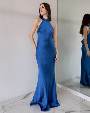 Royal Blue Open Back Gown Dress