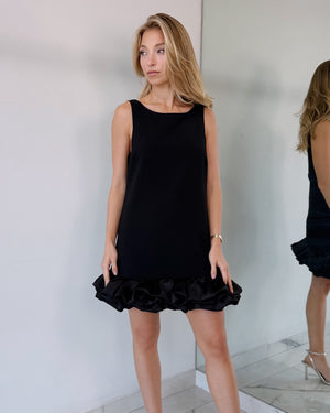Black Ruffle Open Back Mini Dress