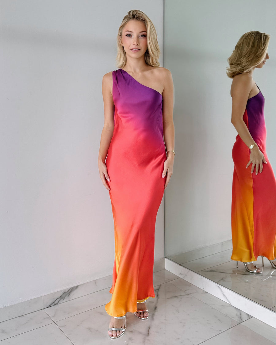Purple Orange One Shoulder Maxi Dress