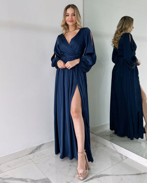 Navy Long Sleeve Gown Dress