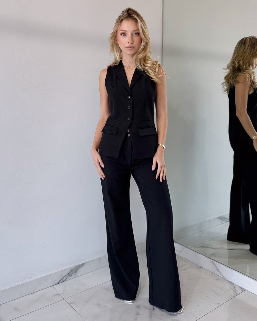 Black Top + Pant Two Piece Set