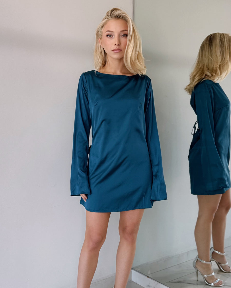 Blue Open Back Mini Dress