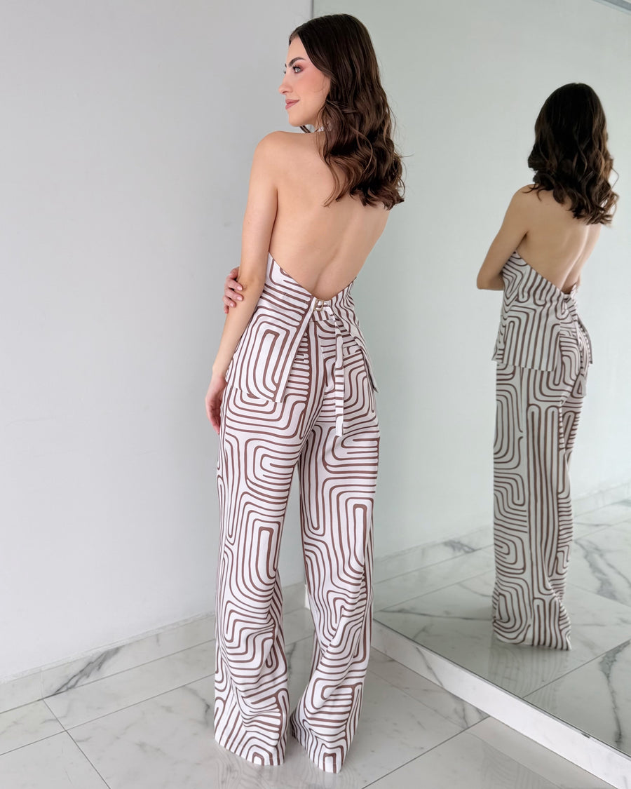 Nude Print Top + Pant Two Piece Set