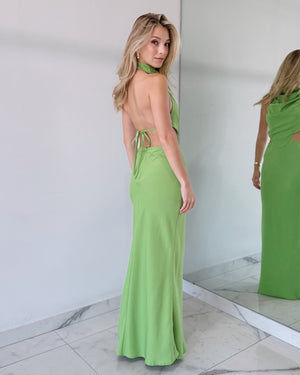 Green Halter Open Detail Maxi Dress