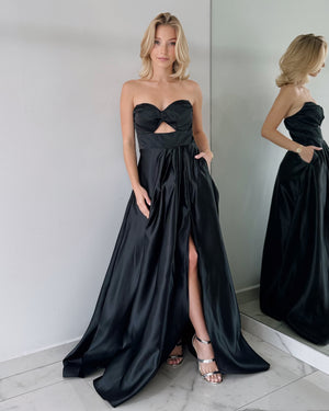 Black Strapless Open Leg Gown Dress