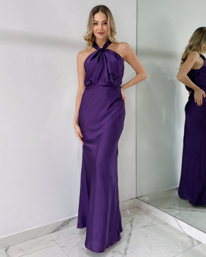 Purple Halter Gown Dress