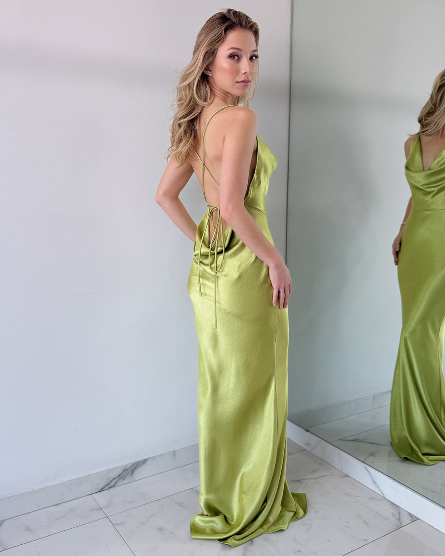 Green Lime Silk Gown Dress