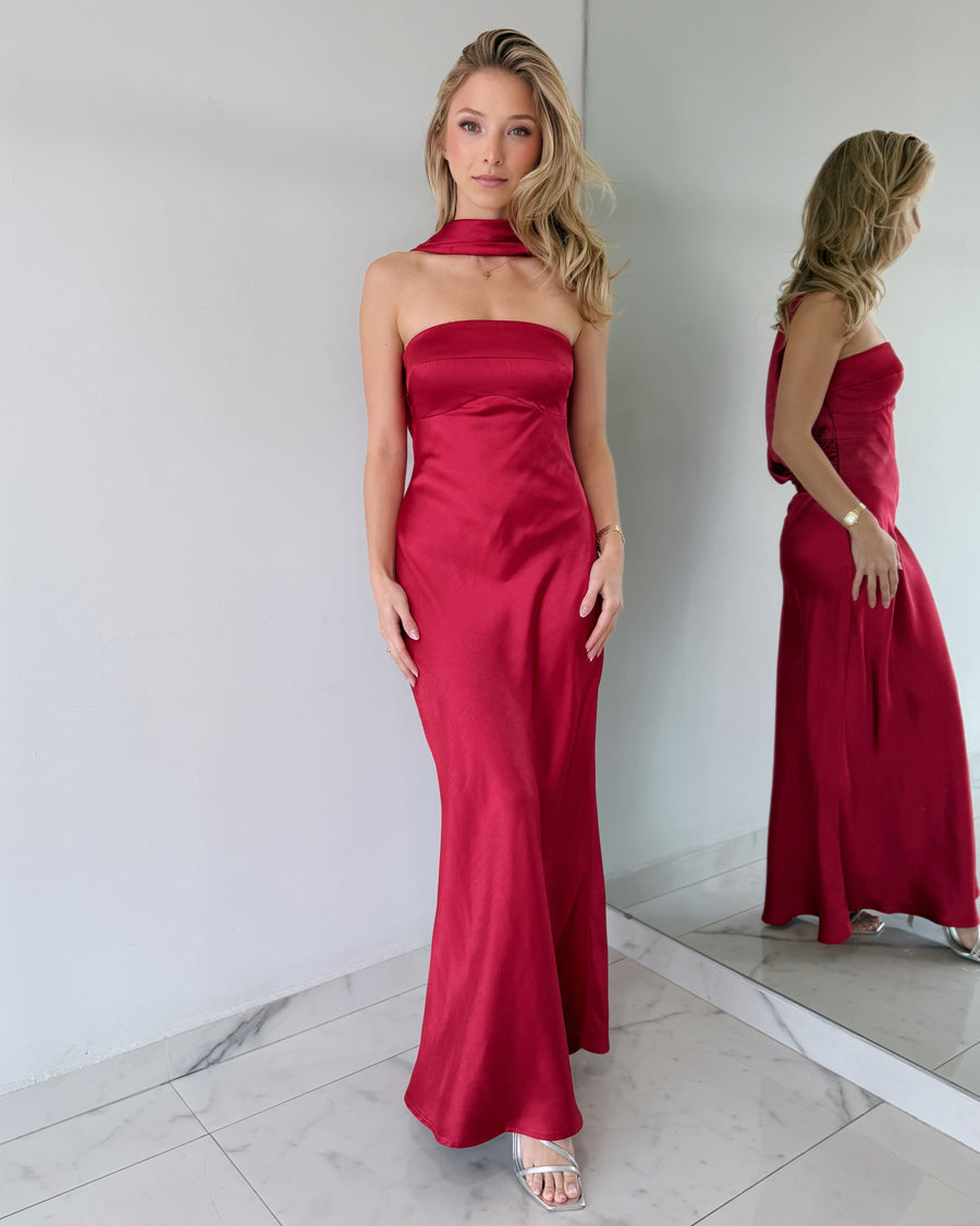 Wine Choker Open Back Maxi Dress