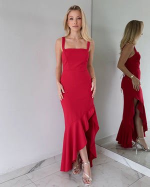 Red Ruffle Midi Dress