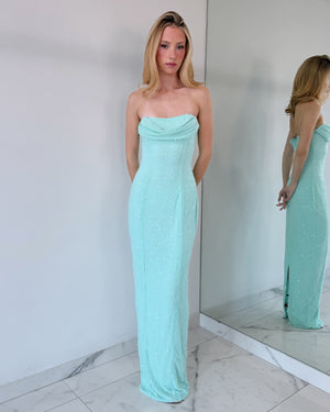 Green Mint Strapless Pearl Maxi Dress